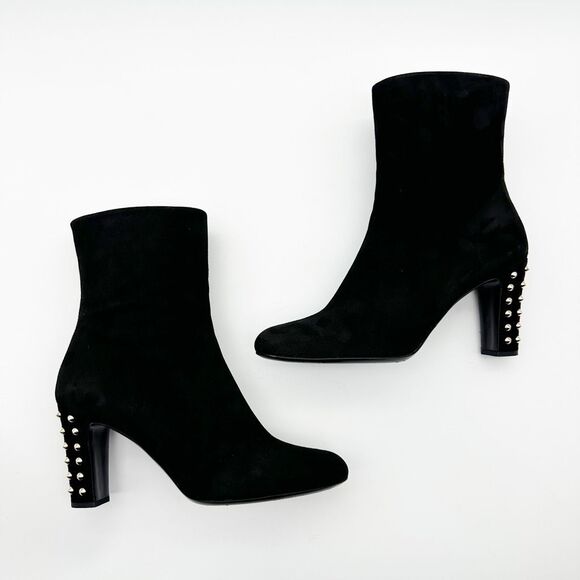 GUCCI Melville Black Suede Boots Size 39.5 US 9.5 Studded Heeled Bootie - Picture 3 of 14